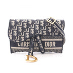 Dior Shoulder Bag Saddle Oblique Slim Pouch Ivory Navy Canvas