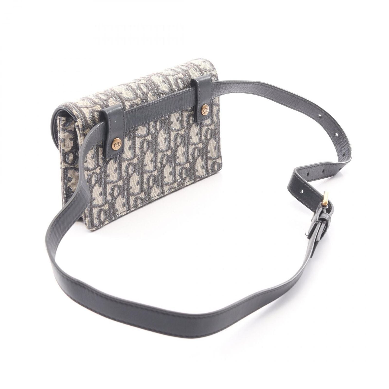 Dior Waist Bag Saddle Oblique Jacquard Ivory Navy Canvas Leather Pouch — view 2