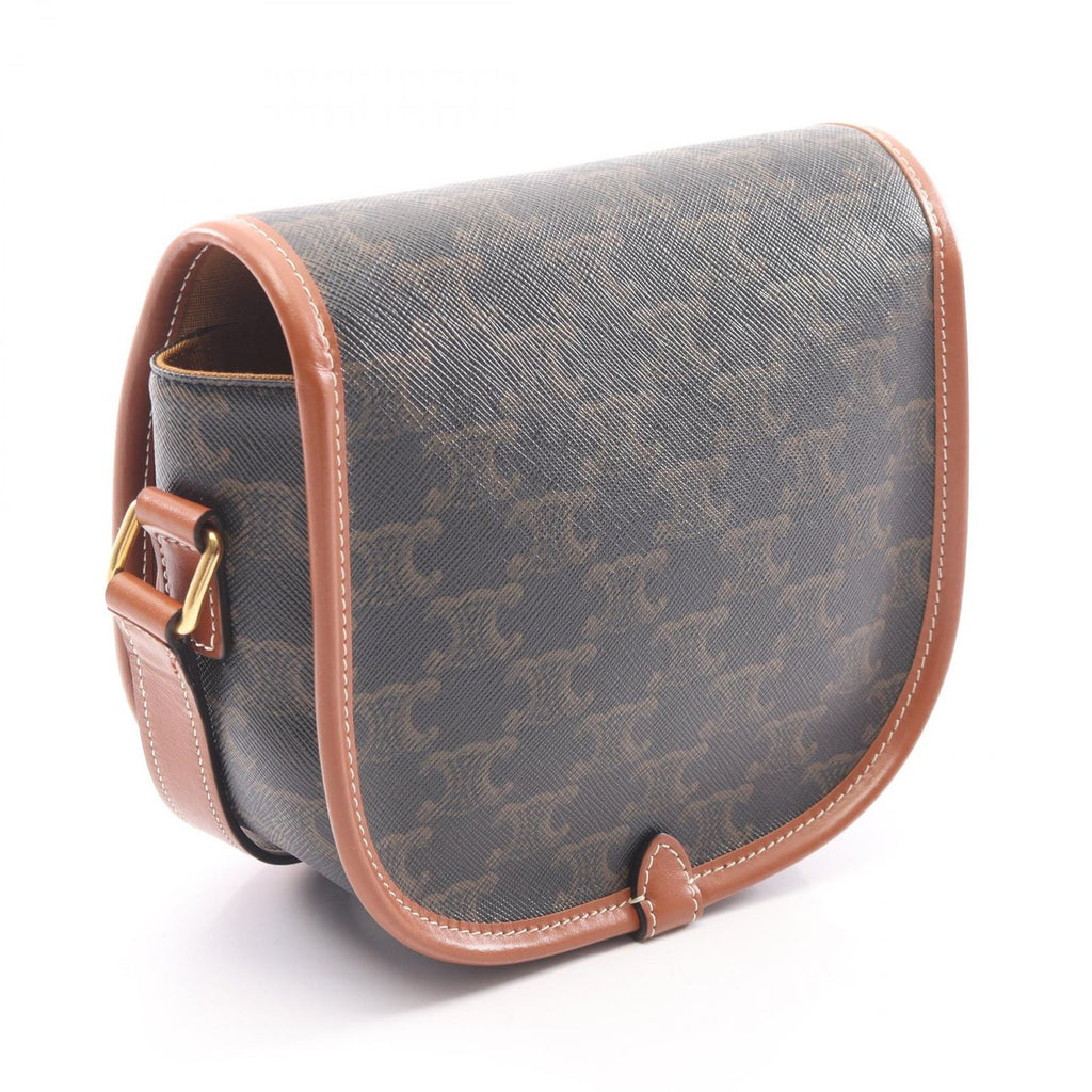 Celine Shoulder Bag Folco Triomphe Black Brown Canvas Leather — view 2