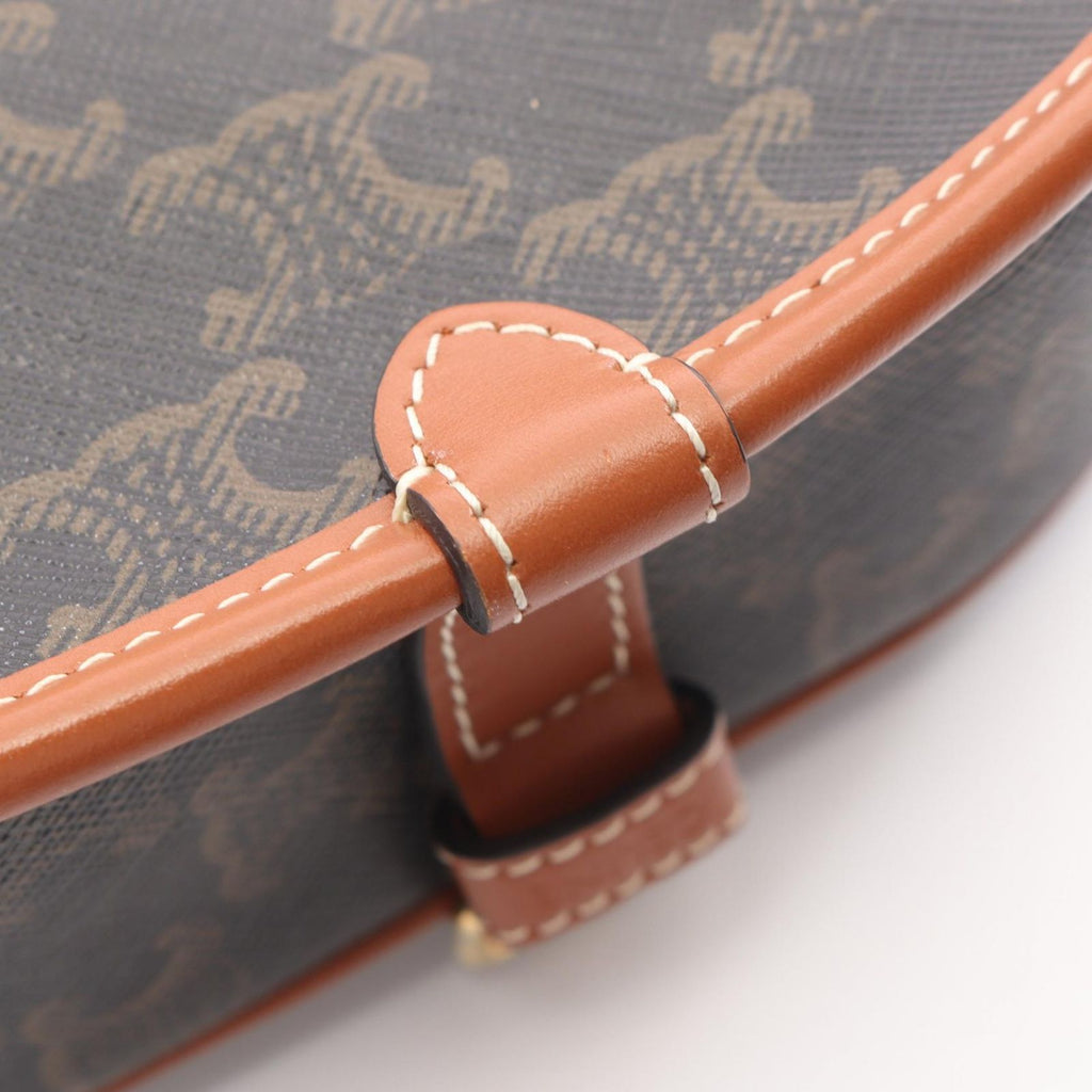 Celine Shoulder Bag Folco Triomphe Black Brown Canvas Leather — view 8