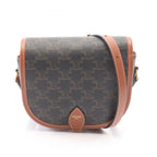 Celine Shoulder Bag Folco Triomphe Black Brown Canvas Leather