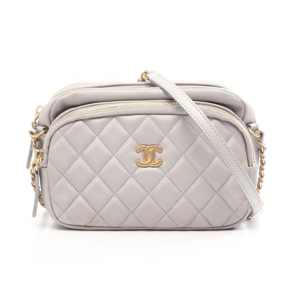 Chanel Shoulder Bag Quilted Gray Leather