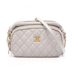 Chanel Shoulder Bag Quilted Gray Leather