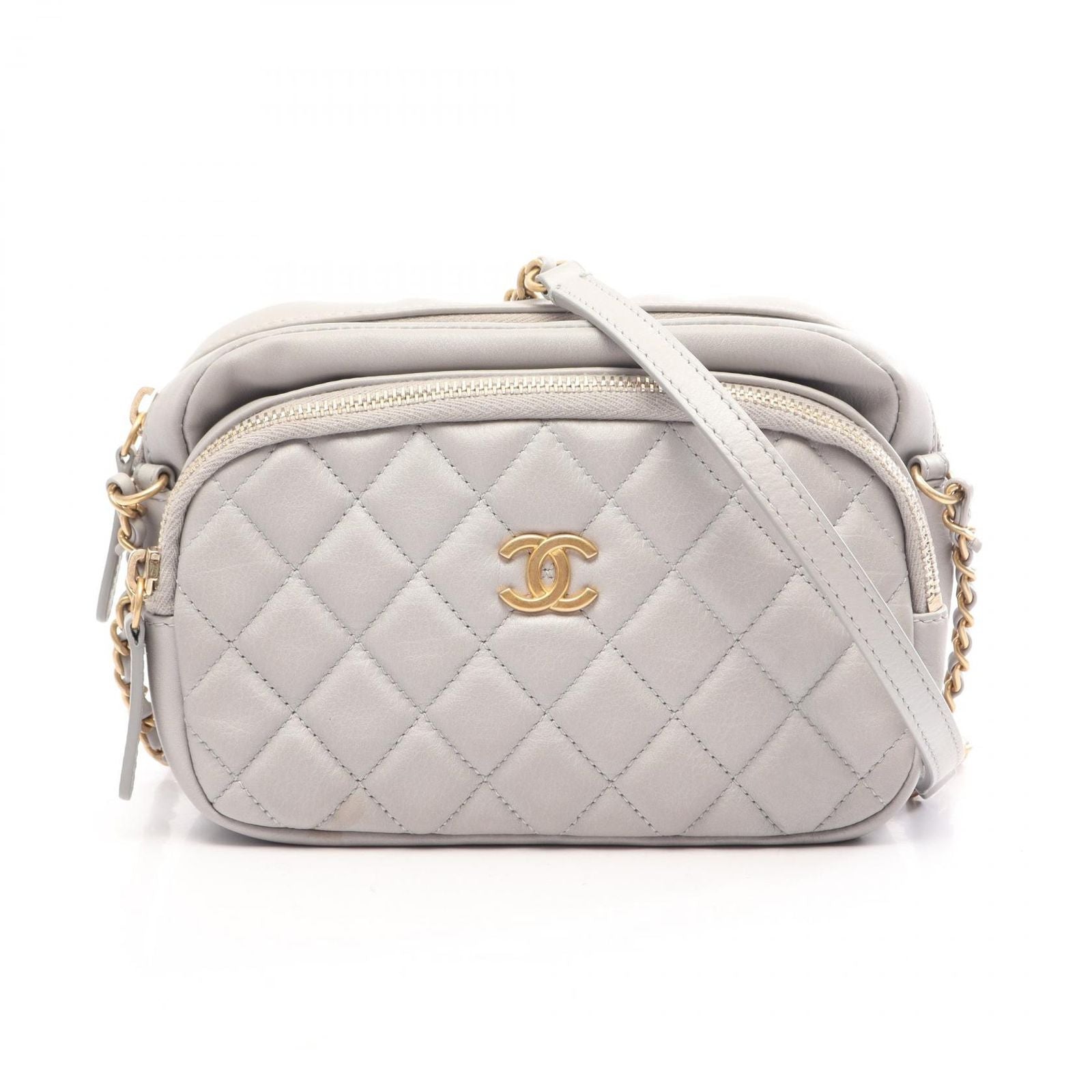 Chanel Shoulder Bag Quilted Gray Leather