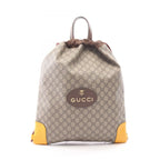 Gucci Backpack GG Supreme Drawstring Beige Brown Yellow Canvas Leather