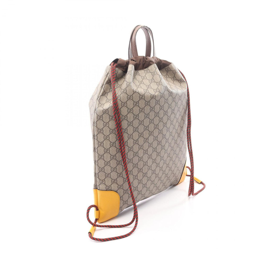 Gucci Backpack GG Supreme Drawstring Beige Brown Yellow Canvas Leather — view 2