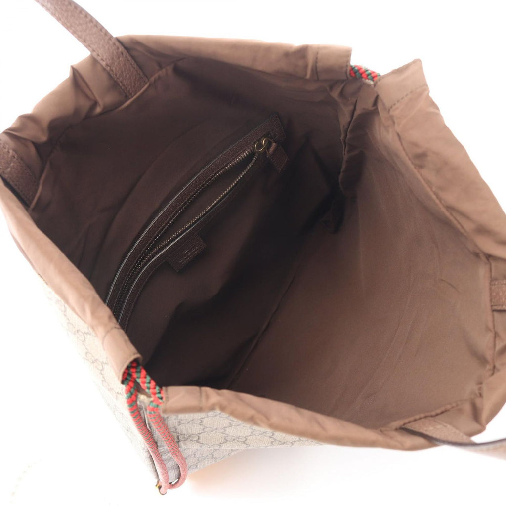 Gucci Backpack GG Supreme Drawstring Beige Brown Yellow Canvas Leather — view 3