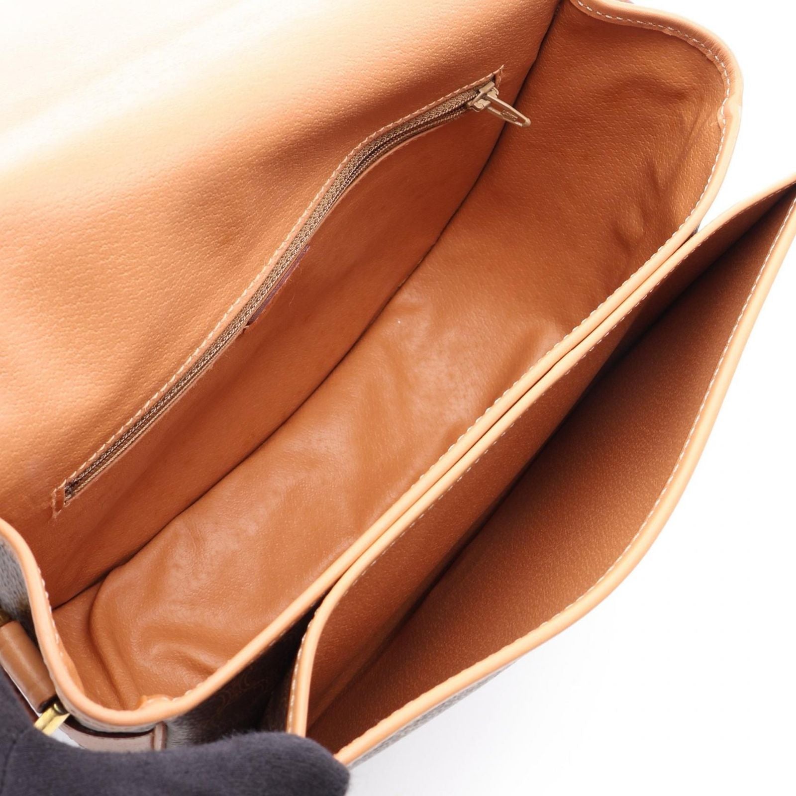 Celine Shoulder Bag Macadam Bag Dark Brown Beige Canvas Leather — view 3