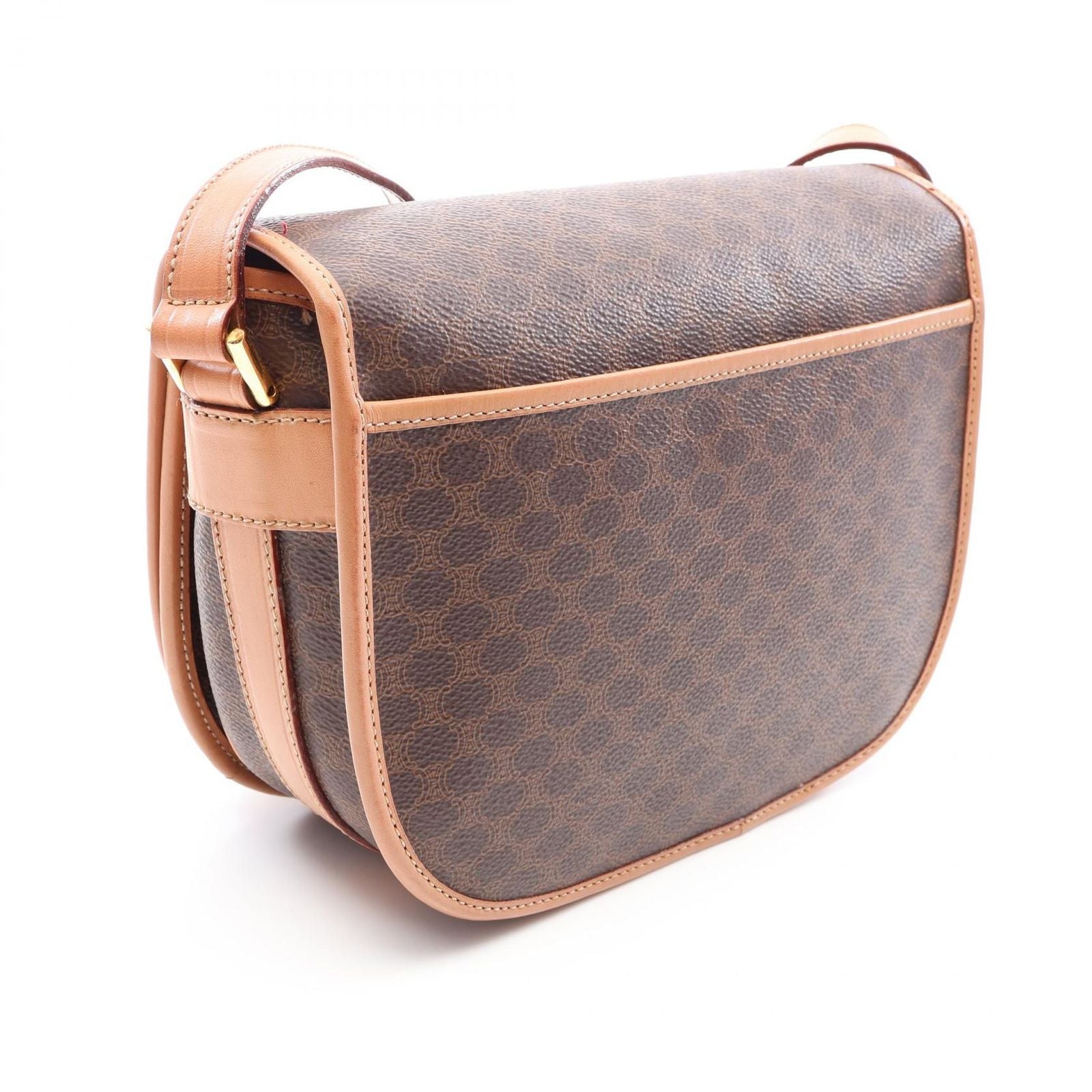 Celine Shoulder Bag Macadam Bag Dark Brown Beige Canvas Leather — view 2