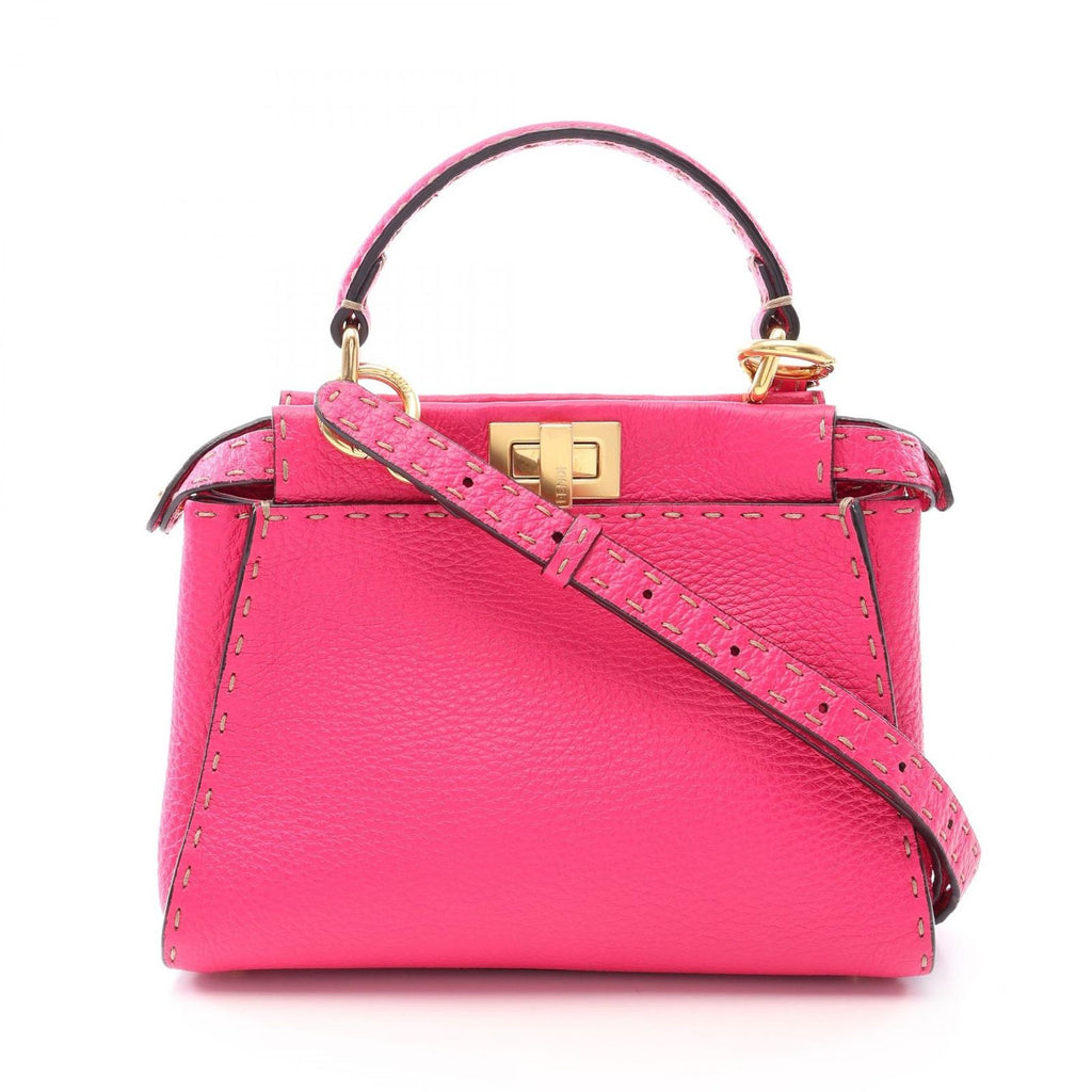 Fendi Mini Peekaboo 2-Way Pink Gray Leather Selleria Handbag