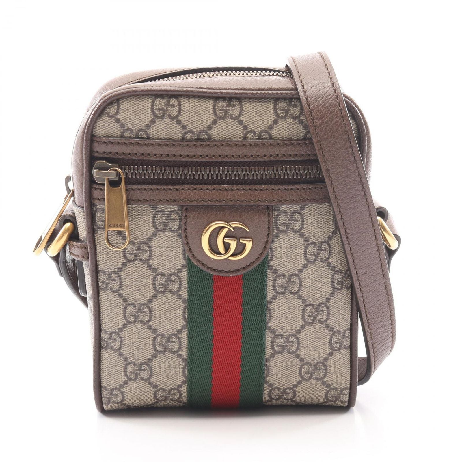 Gucci Shoulder Bag Ophidia GG Supreme Beige Brown Green Canvas Leather Small