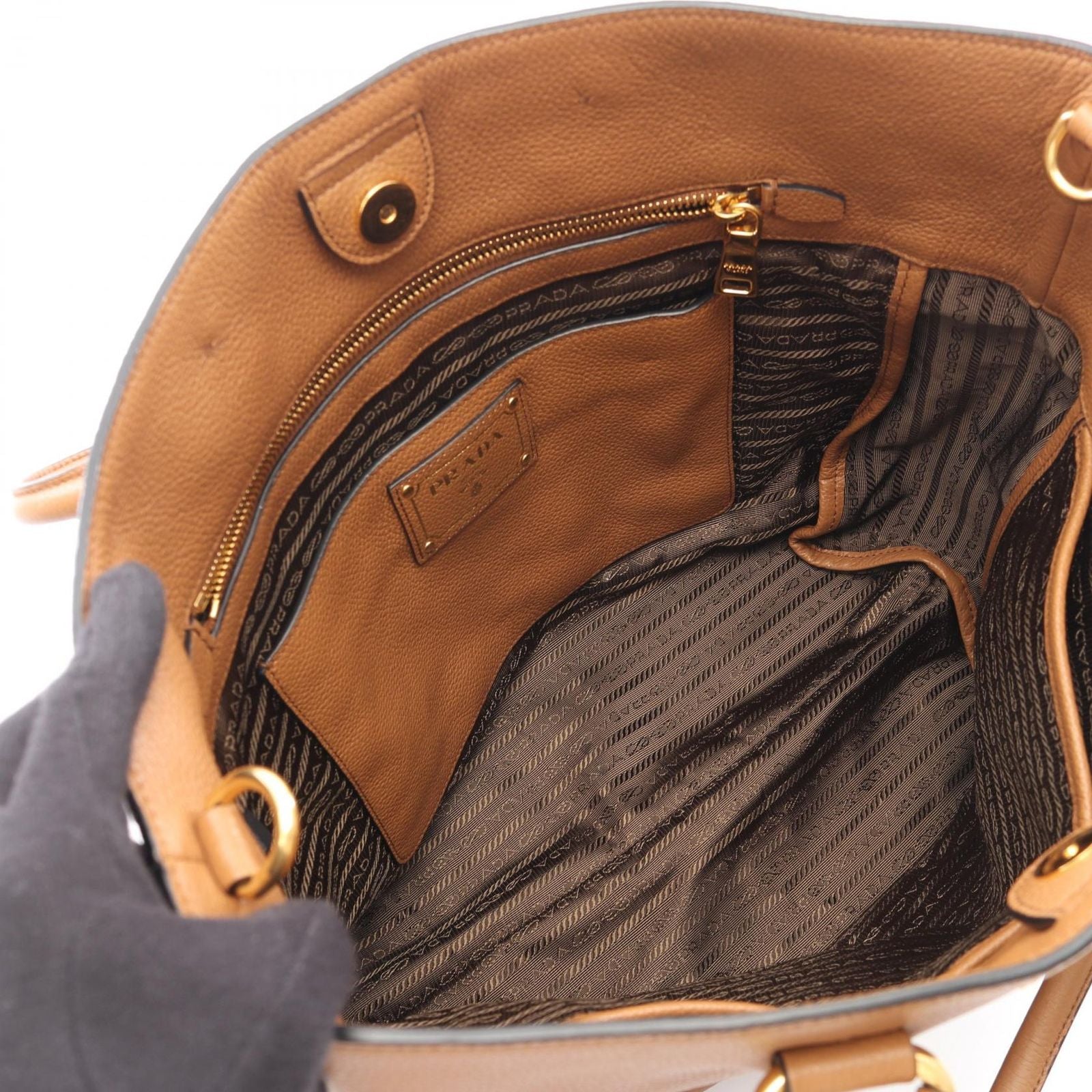 Prada Tote Bag Vitello Phenix Brown Leather Metal Logo 2-Way — view 3