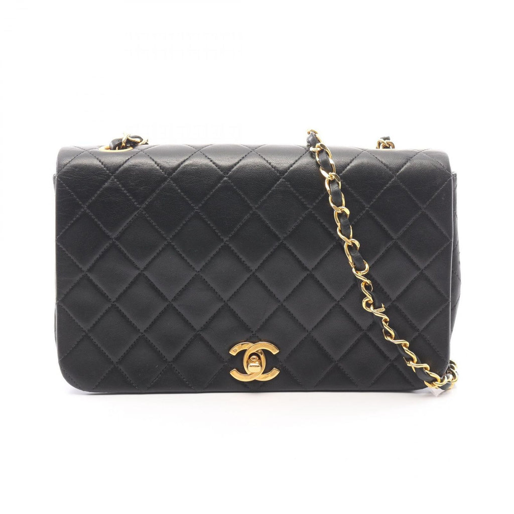Chanel Shoulder Bag Full Flap Black Lambskin Quilted Chain