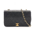 Chanel Shoulder Bag Full Flap Black Lambskin Quilted Chain