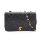 Chanel Shoulder Bag Full Flap Black Lambskin Quilted Chain