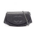 Chanel Shoulder Bag Half Moon CC Logo Black Caviar Leather CC Chain Wallet