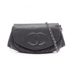 Chanel Shoulder Bag Half Moon CC Logo Black Caviar Leather CC Chain Wallet