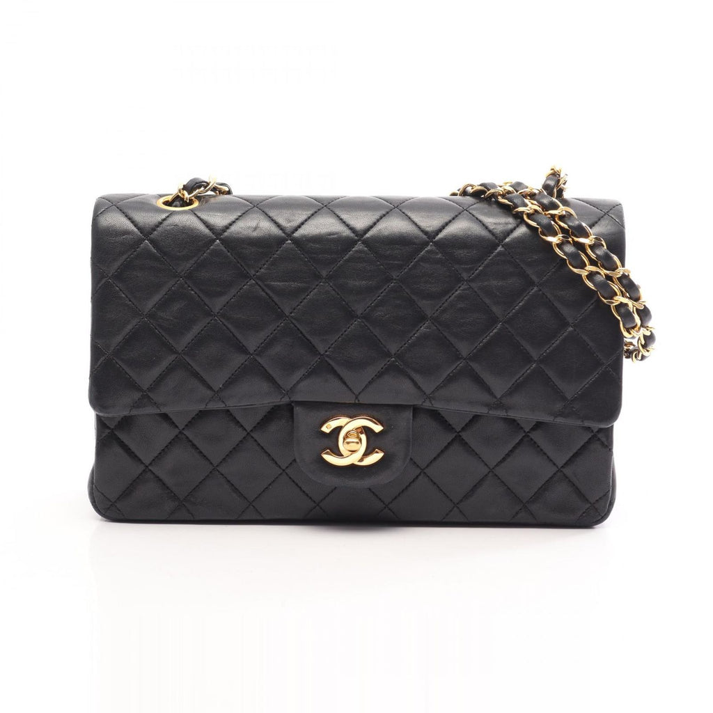 Chanel Shoulder Bag Quilted Double Flap Black Lambskin Chain