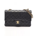 Chanel Shoulder Bag Quilted Double Flap Black Lambskin Chain