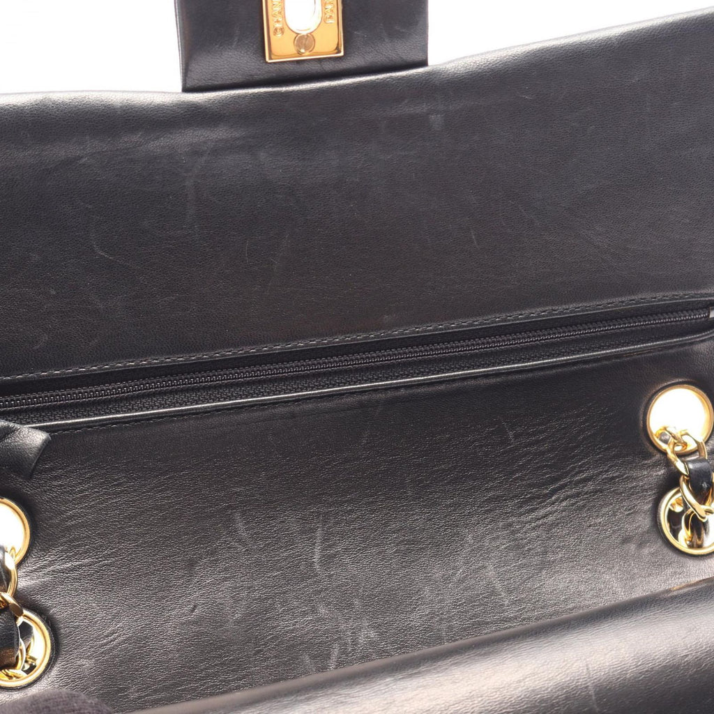 Chanel Shoulder Bag Quilted Double Flap Black Lambskin Chain — view 7