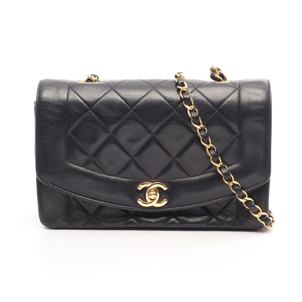 Chanel Shoulder Bag Quilted Diana Flap Black Lambskin Chain