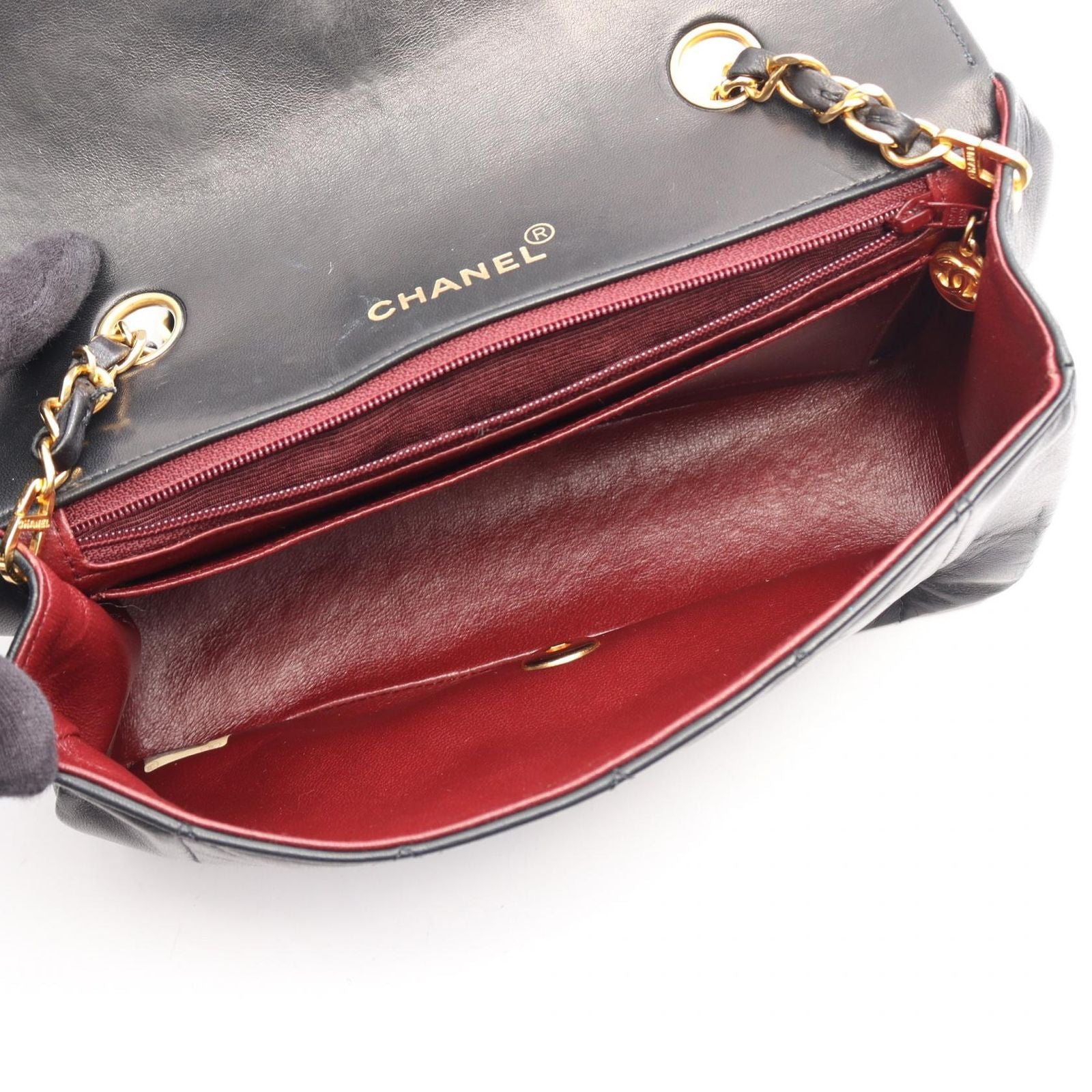 Chanel Shoulder Bag Quilted Diana Flap Black Lambskin Chain — view 3