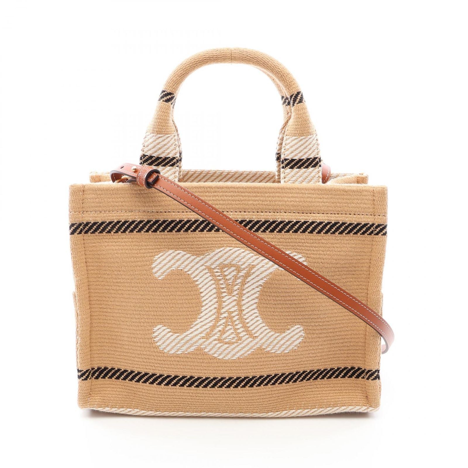 Celine Tote Bag Small Cabas Thais 2-Way Beige Ivory Canvas Leather