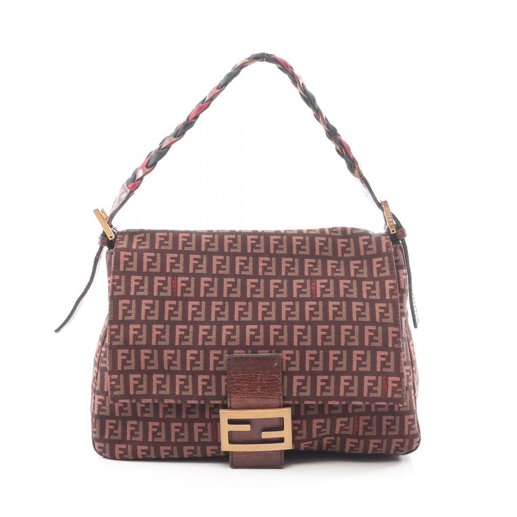 Fendi Shoulder Bag Mamma Bucket Zucchino Bordeaux Beige Black Canvas Leather