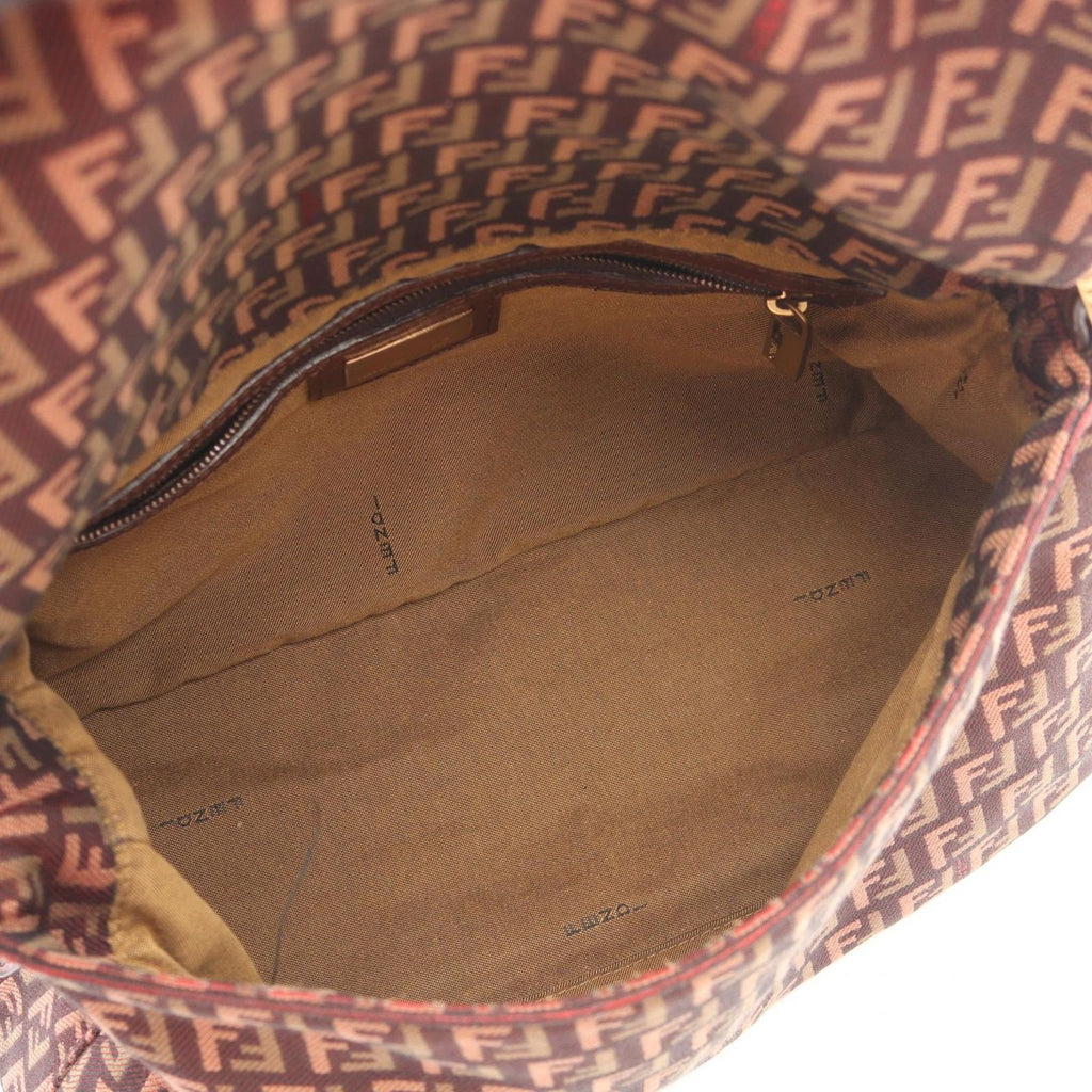 Fendi Shoulder Bag Mamma Bucket Zucchino Bordeaux Beige Black Canvas Leather — view 3