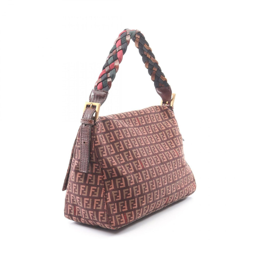 Fendi Shoulder Bag Mamma Bucket Zucchino Bordeaux Beige Black Canvas Leather — view 2