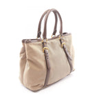 Prada Logo Jacquard 2-Way Beige Brown Canvas Leather Tote Bag — view 2