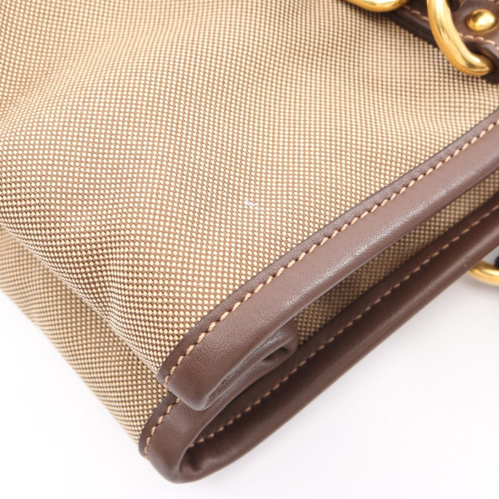 Prada Logo Jacquard 2-Way Beige Brown Canvas Leather Tote Bag — view 7