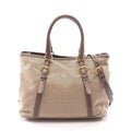 Prada Logo Jacquard 2-Way Beige Brown Canvas Leather Tote Bag