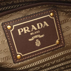Prada Logo Jacquard 2-Way Beige Brown Canvas Leather Tote Bag — view 4