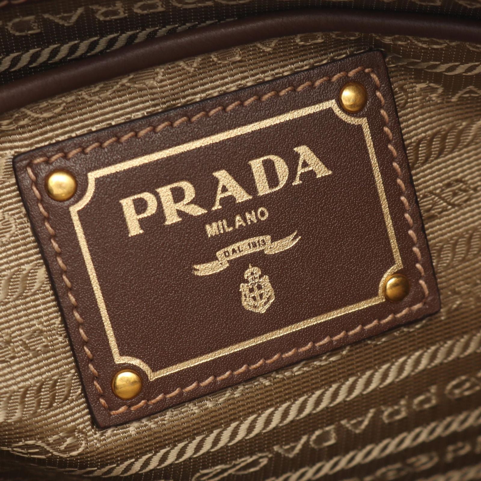 Prada Logo Jacquard 2-Way Beige Brown Canvas Leather Tote Bag — view 4