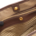 Prada Logo Jacquard 2-Way Beige Brown Canvas Leather Tote Bag — view 8