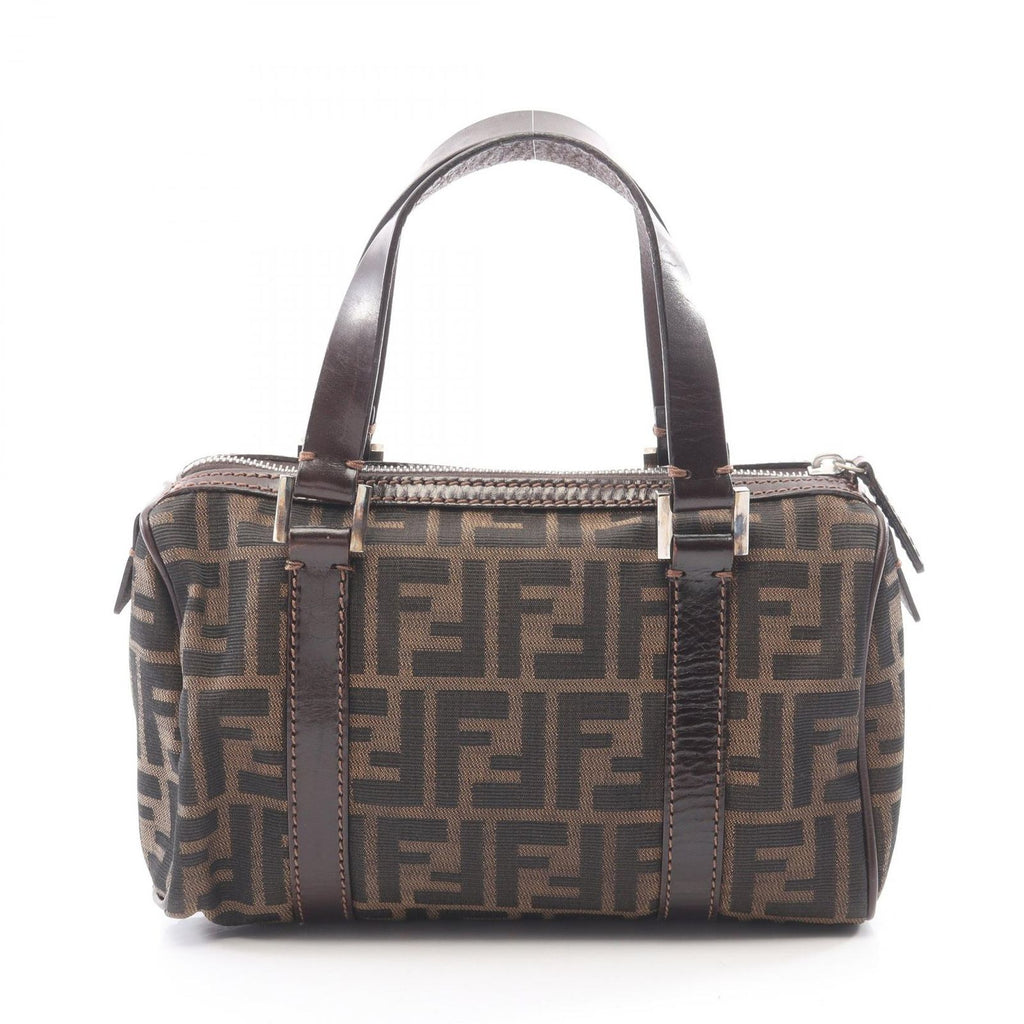 Fendi Zucca Brown Black Canvas Leather Mini Boston Bag