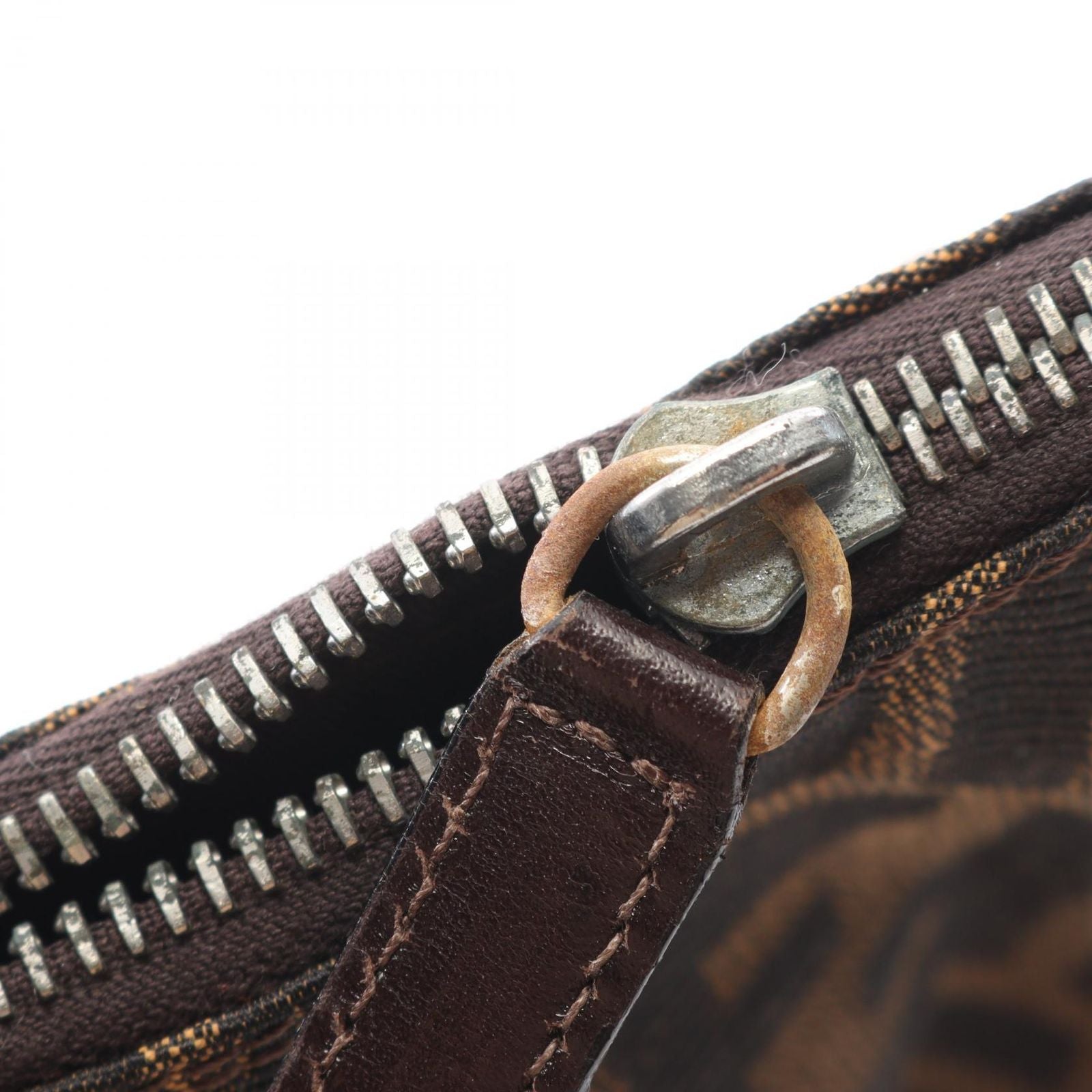 Fendi Shoulder Bag Zucca Brown Black Canvas Leather Handle — view 5