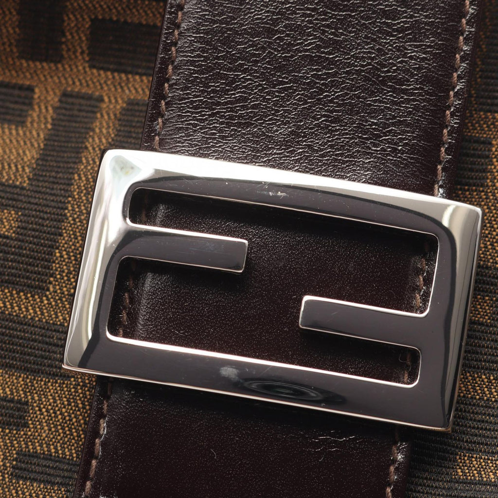 Fendi Shoulder Bag Zucca Brown Black Canvas Leather Handle — view 8