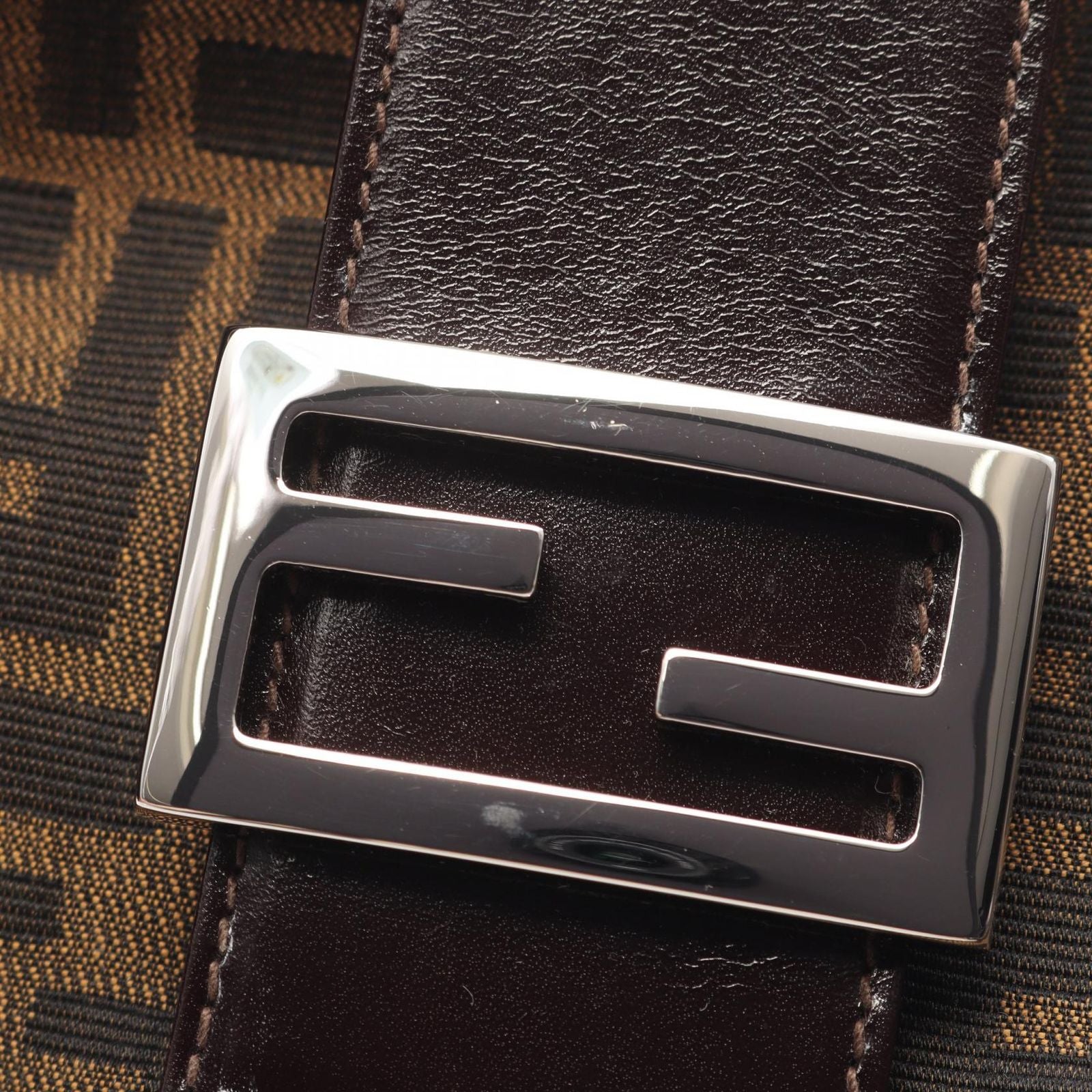 Fendi Shoulder Bag Zucca Brown Black Canvas Leather Handle — view 8