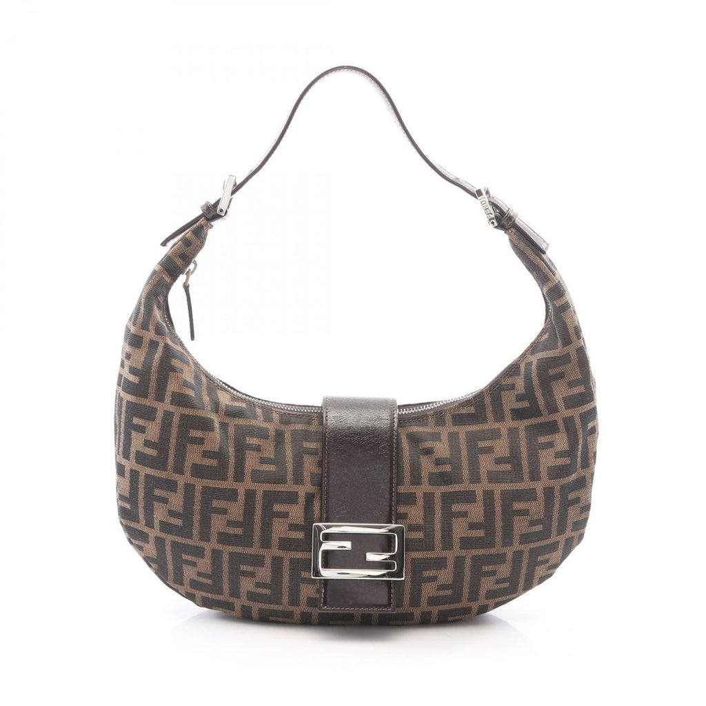 Fendi Shoulder Bag Zucca Brown Black Canvas Leather Handle