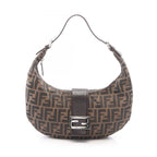 Fendi Shoulder Bag Zucca Brown Black Canvas Leather Handle
