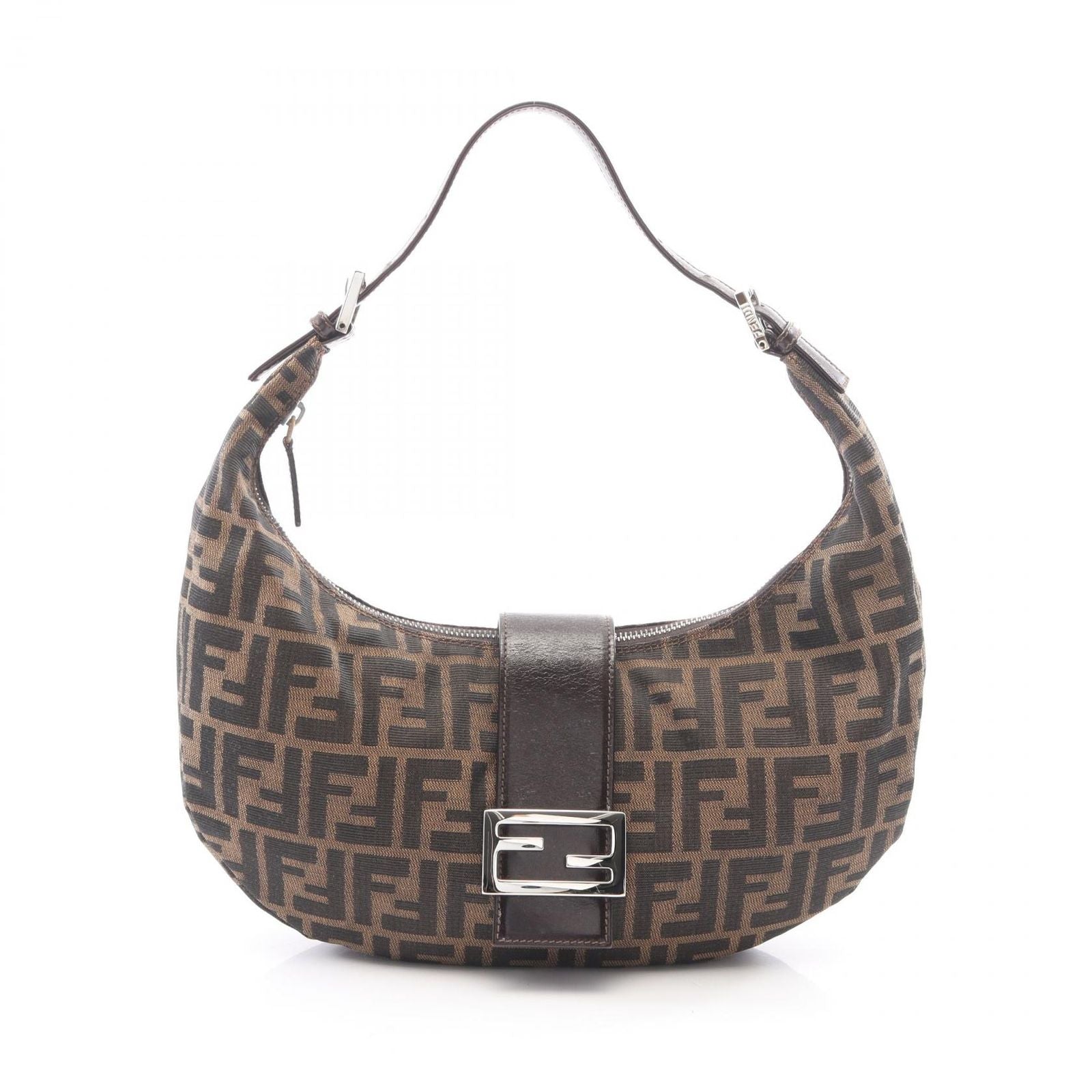 Fendi Shoulder Bag Zucca Brown Black Canvas Leather Handle