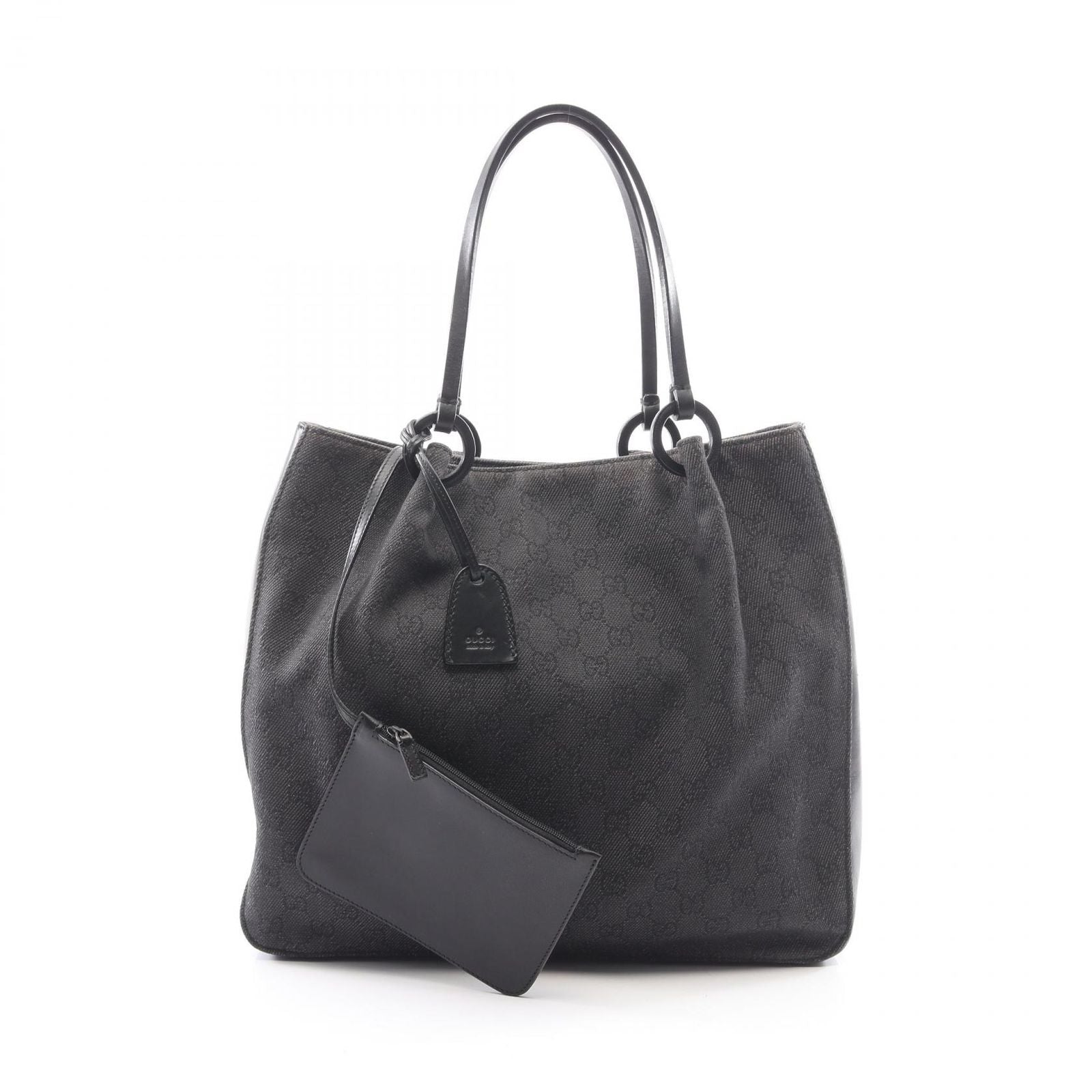 Gucci Tote Bag GG Pattern Black Canvas Leather