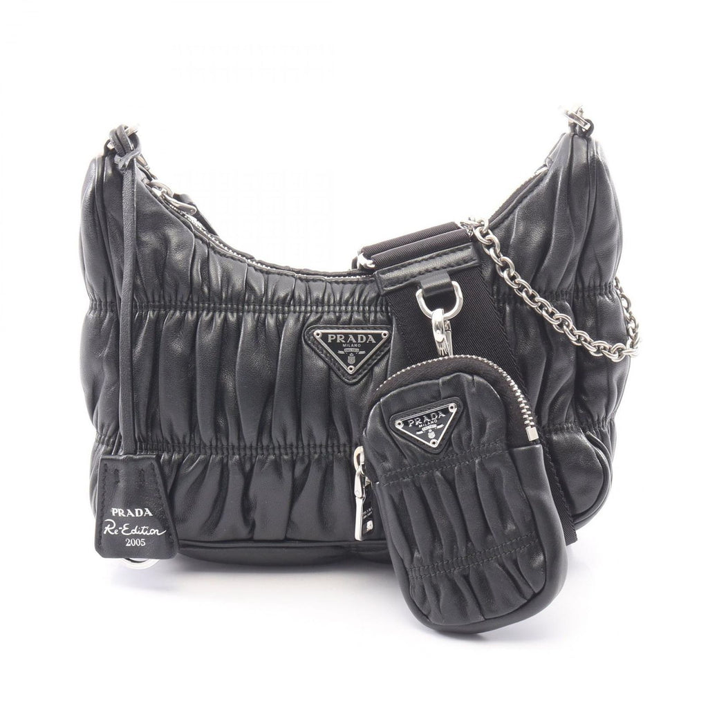 Prada Shoulder Bag Re Edition 2-Way Black Leather Re Gathered