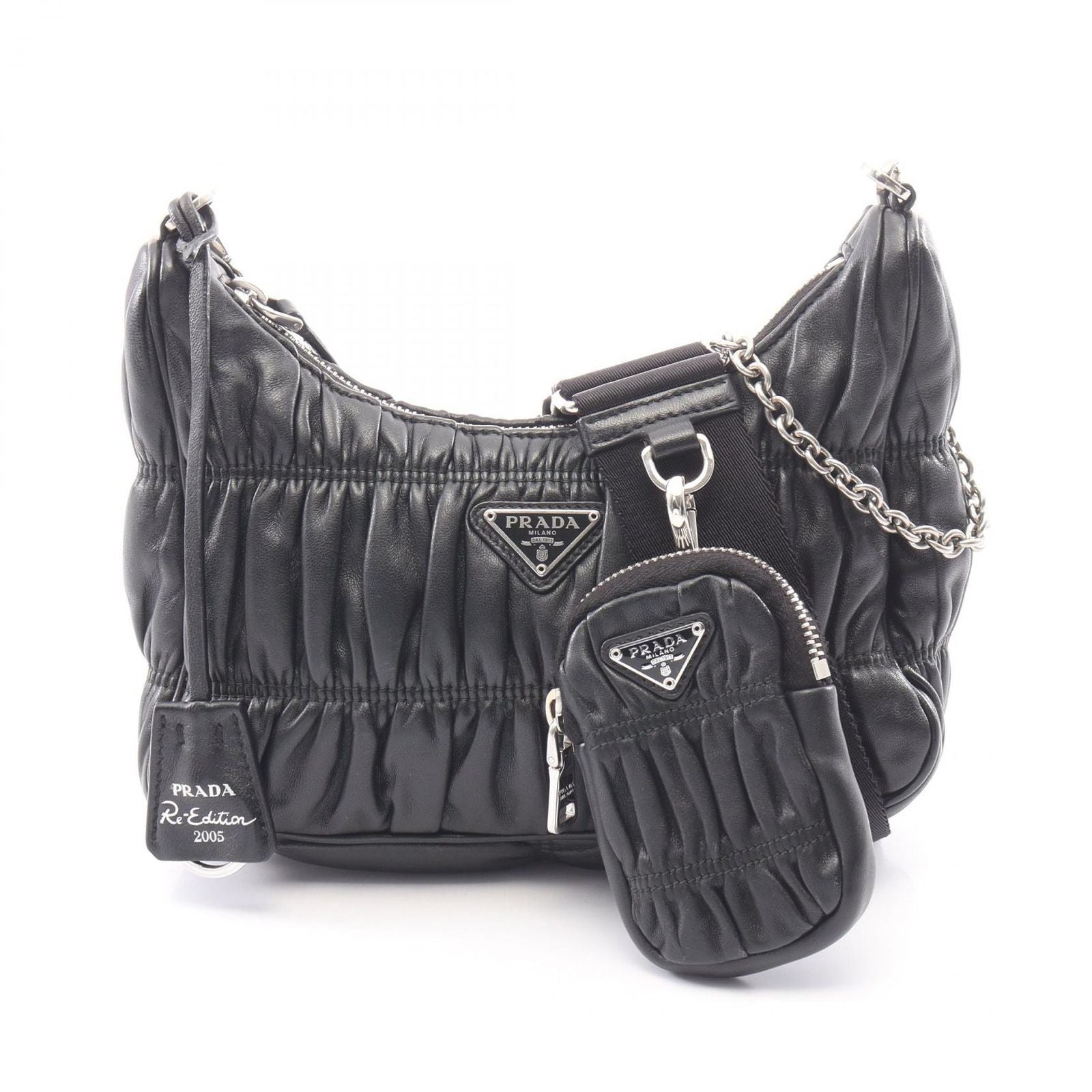 Prada Shoulder Bag Re Edition 2-Way Black Leather Re Gathered