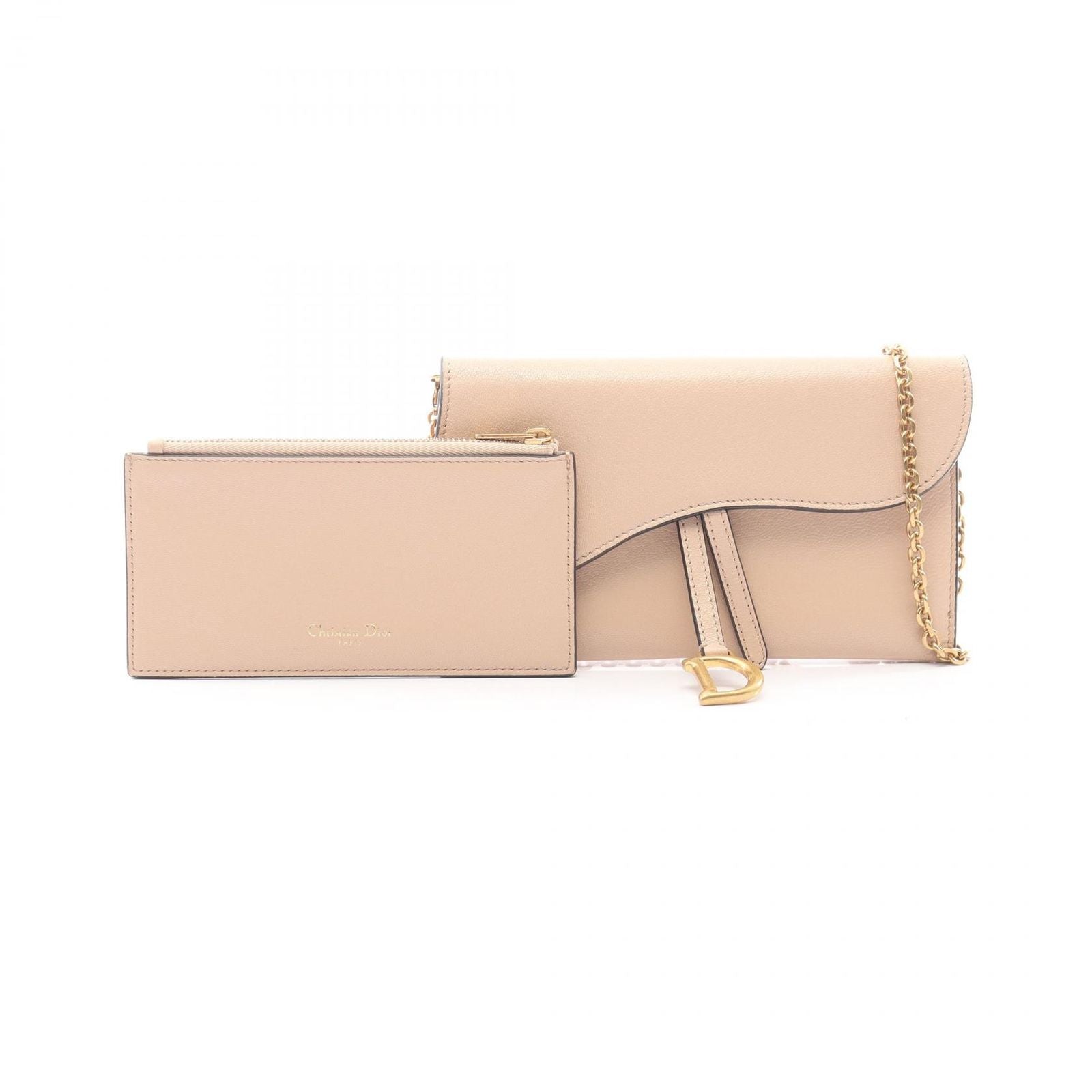 Dior Shoulder Bag Saddle Wallet Oblique Jacquard Pink Beige Leather Chain