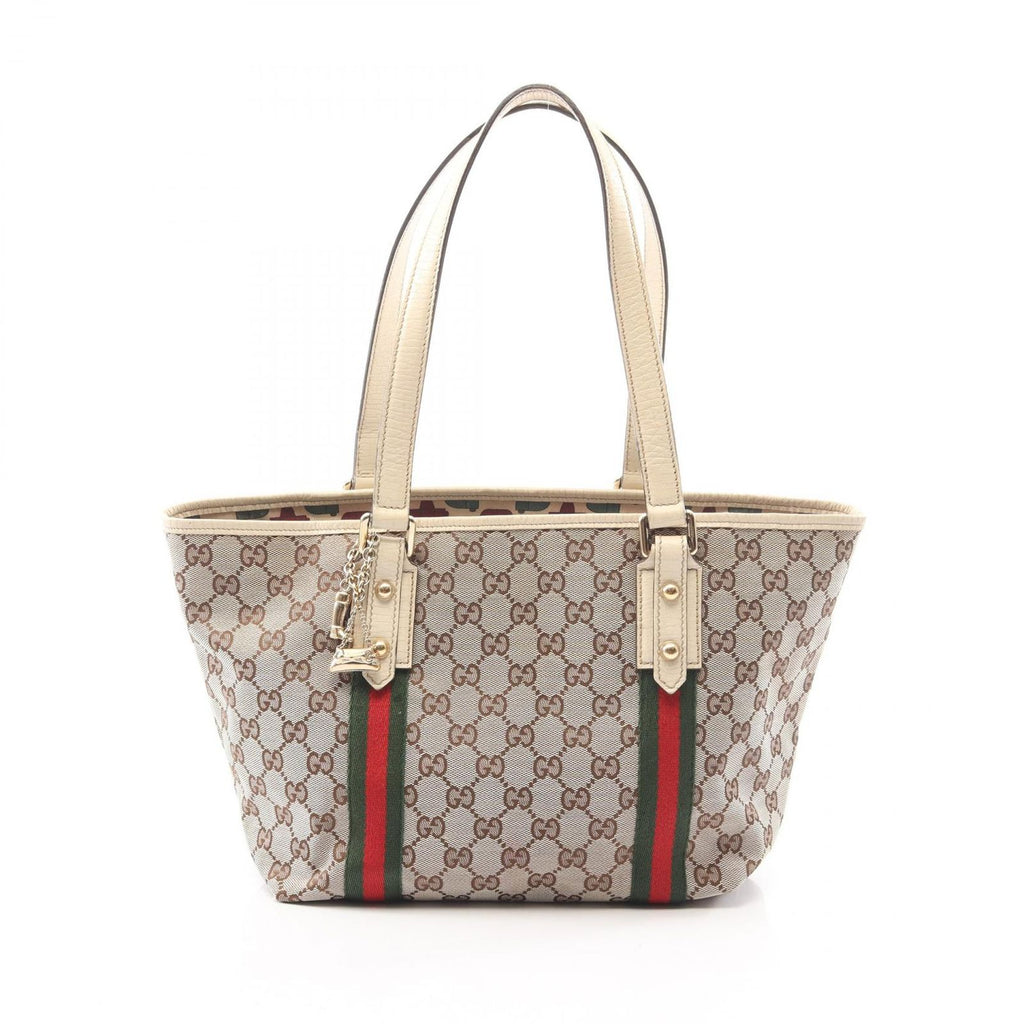 Gucci Tote Bag GG Canvas Sherry Line Beige White Multi