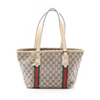Gucci Tote Bag GG Canvas Sherry Line Beige White Multi