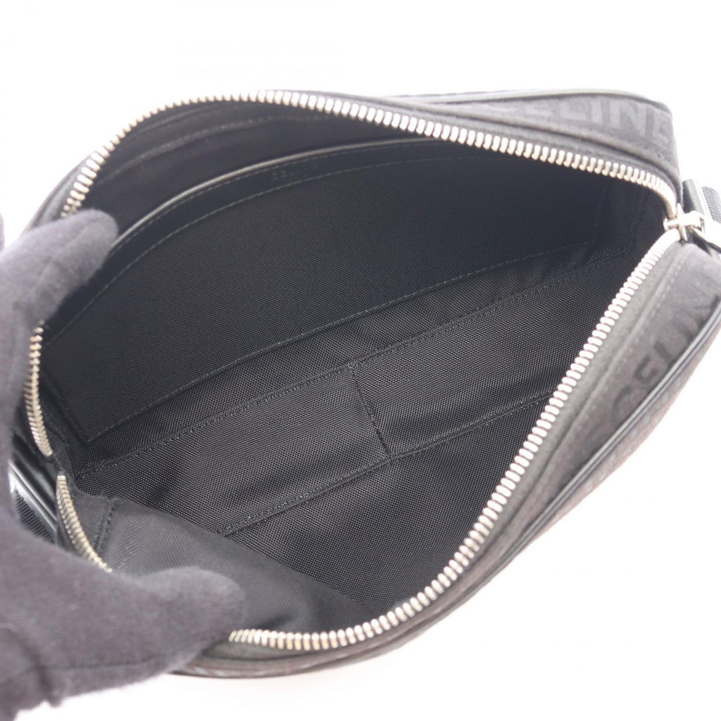 Celine Shoulder Bag Logo Embroidery All Over Pattern Black Canvas Leather — view 3